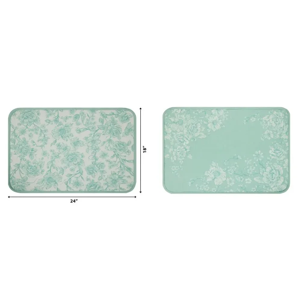 Pioneer Woman Agatha Dish Drying Mat 100% Polyester Green White 18 x 24-in Gift